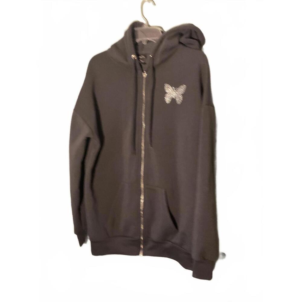 Rue21  Zip-Up Hoodie with Rhinestone Butterfly Design Medium Over sized - Picture 2 of 8